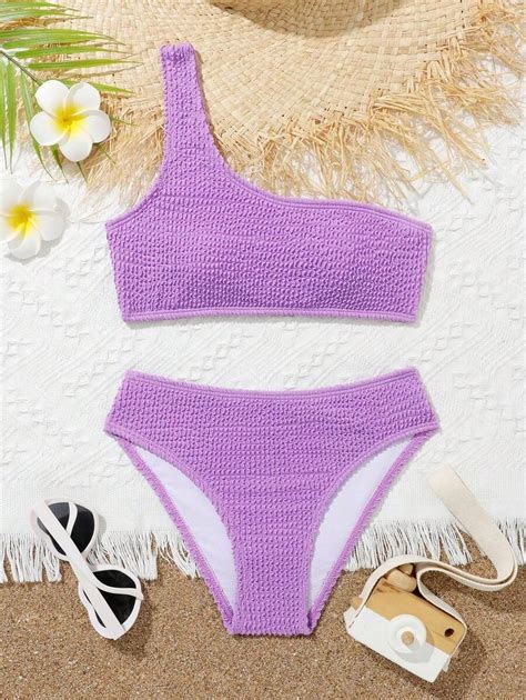 Tween Girl Solid Color Simple Everyday Bikini Set Two Piece Set Summer Beach Summer Holiday