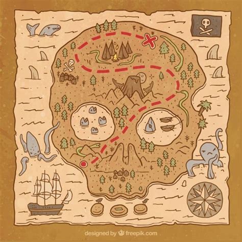 Free Vector Hand Drawn Pirate Treasure Map Piratenschatzkarten