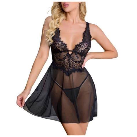 Ensemble De Nuisette Et String Tanga Lingerie Pour Dames Sling Nightdress Sexy Nightwear V Neck