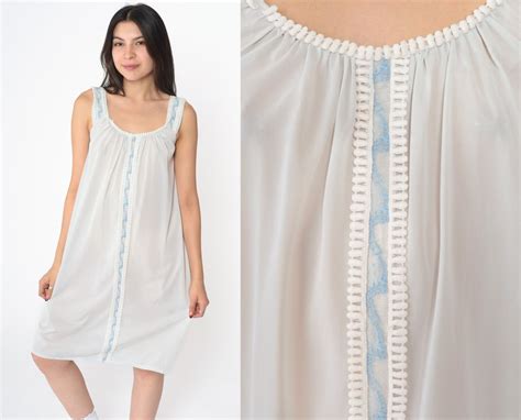 Baby Blue Nightgown S Lingerie Slip Dress Mini Nightie Lace Embroidered Semi Sheer Sleeveless