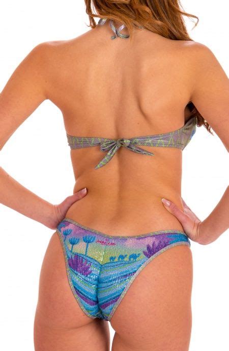 Bikini Fascia Slip Sgambato Stampa Dune Paillettes Taglia M Colore Azzurro