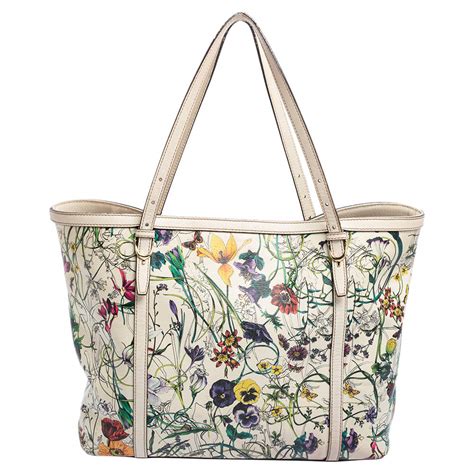 Gucci Off White Floral Print Leather Nice Tote Gucci Tlc