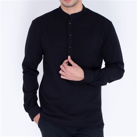 Jual Koko Kurta Pria Panjang Hitam Baju Muslim Pria Lengan Panjang