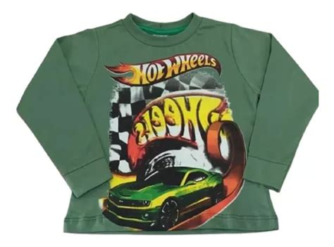 Camiseta Infantil Fantasia Hot Wheels Manga Longa Parcelamento Sem Juros