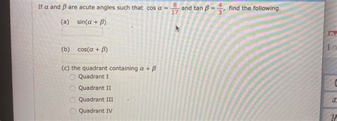 Solved If A And B Are Acute Angles Such That Cos A Chegg