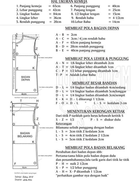 Pola Dasar Kemeja Wanita Lengan Panjang Cyneburg