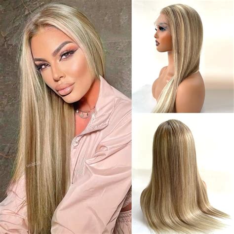 Highlight Ash Blonde Wig Human Hair X HD Balayage Glueless Wigs Human Hair Density Ash