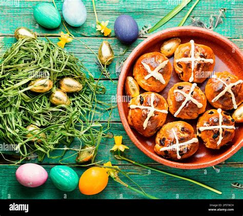 Easter Hot Cross Buns And Easter Decor Easter Baked Goods Holiday