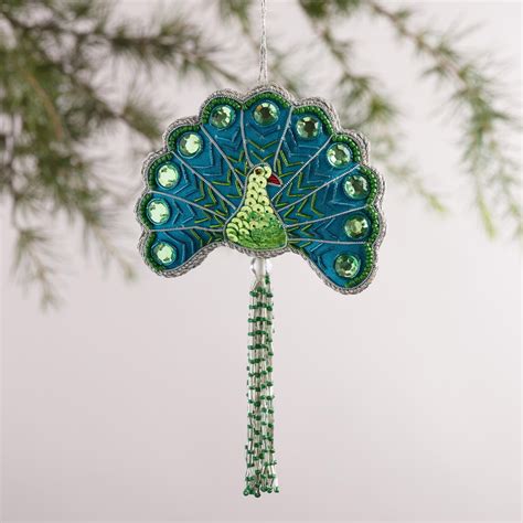 Fabric Peacock Ornaments Set Of 2 Peacock Ornaments Peacock