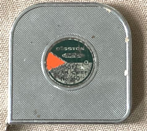 Vintage Tape Measure, Old Metal Carpenters Tool, Self Wind, Bisston 50