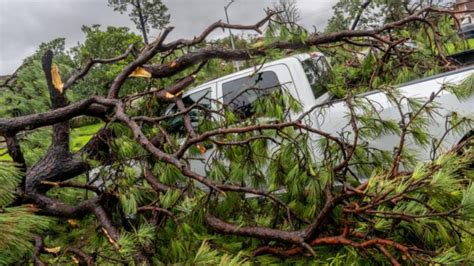 Huracán Beryl fotos Caños en casas y árboles y letreros derribados en