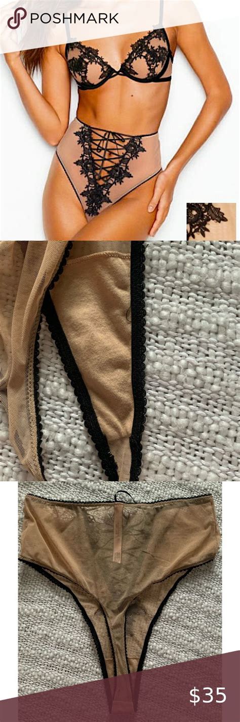 Victorias Secret Nude Black Lace Thong High Waist Lace Thong Black Lace High Neck Bikinis