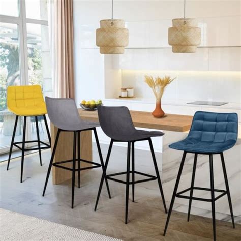 Idmarket Lot De Tabourets De Bar Mady En Velours Mix Color Bleu Gris