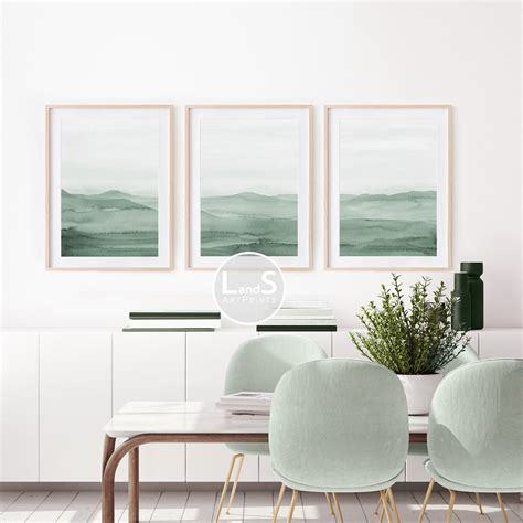 Sage Green Wall Art Set Of Abstract Prints Watercolor Art Etsy