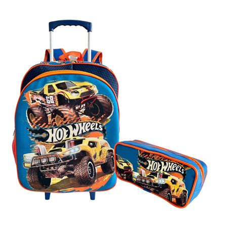 Mochila G Rodinhas Estojo Escolar Infantil Monster Truck Hot Wheels Shopee Brasil
