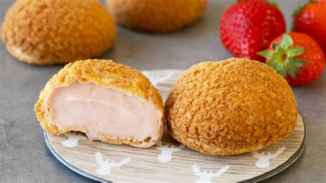 Strawberry Cream Puffs Choux Craquelin Youtube
