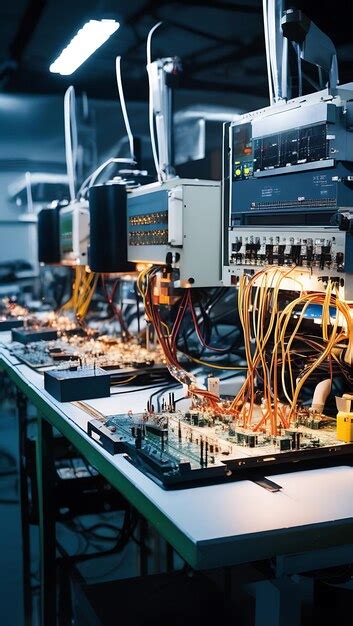 factory producing electronic circuit boards  soldering stations