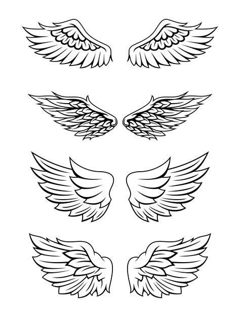 four different types of wings in black and white, each with an individual wing on one side