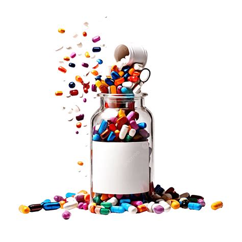Medicine Bottle Spilling Colorful Pills On Transparent Background