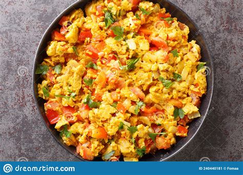 Egg Bhurji Spiced Indian Scrambled Eggs Closeup In The Plate