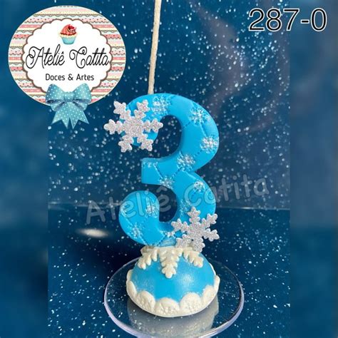 Vela 3 Anos No Tema Frozen Biscuit Topo De Bolo Elo7