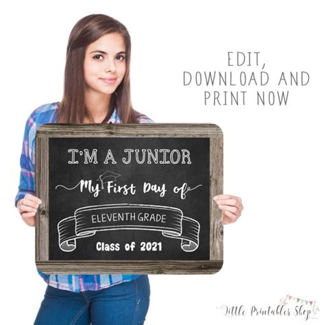 First Day Of Eleventh Grade Sign Editable And Printable By You With