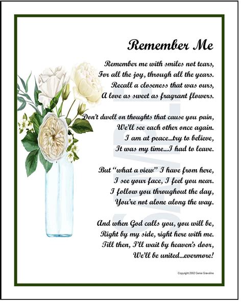 Remember Me Remembrance Poem Bereavement Poem Bereavement - Etsy