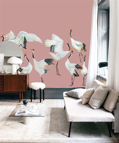 Mural Kraanvogels Roze Japanese Crane Dance Catchii