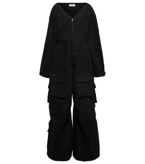 Wide Leg Cotton Jumpsuit In Black Balenciaga Mytheresa Ripped