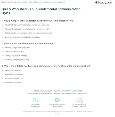 Quiz And Worksheet Four Fundamental Communication Styles