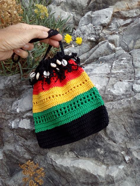 Crochet Purse Rasta Crochet Bag Rasta Crochet Tote Bag Black Etsy