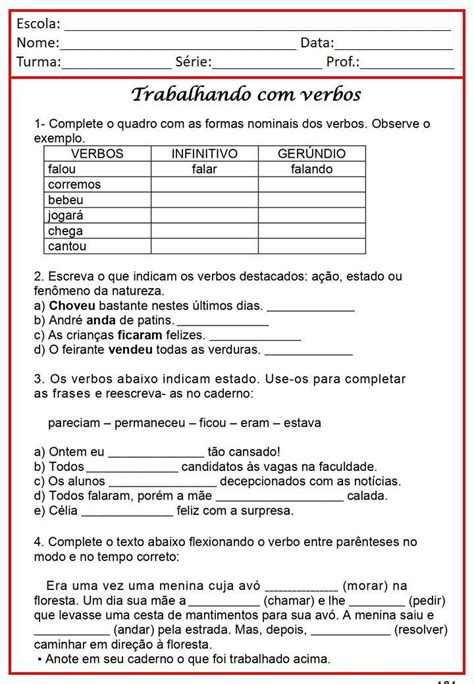 Apostila Atividades Para O Ano Tempos Do Verbo Atividades