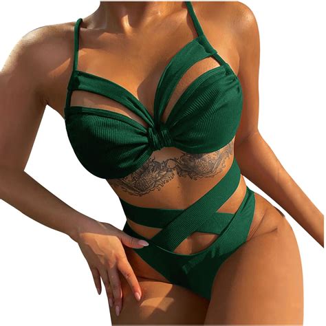 Gersome Women S Summer Bathing Suits V Neck Bikini Set Sexy Halter Low Rise Bikini Swimsuit