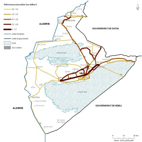 Carte routière du gouvernorat de Tozeur