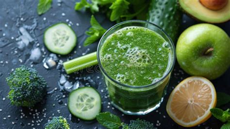 Fresh Green Smoothie In Glass With Straw Stock Image Image Of