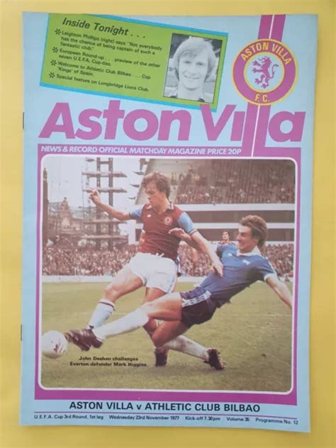 23111977 Aston Villa V Athletic Club Bilbao Programme Uefa Cup 3rd