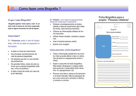 Minha Biografia Como Fazer - Como fazer um biografia folheto | PPT