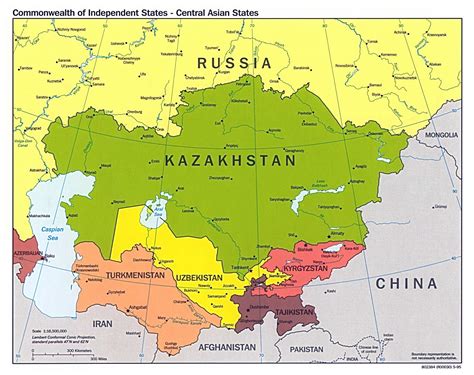 large political map  central asian states  major cities