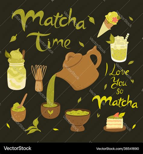 Matcha Tea Products Graphics Set Royalty Free Vector Image