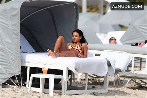 Karrueche Tran Wearing A Red Bikini In Miami Aznude
