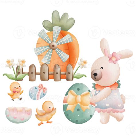 Free Watercolor Spring Easter Rabbit Animal Easter Elements Easter