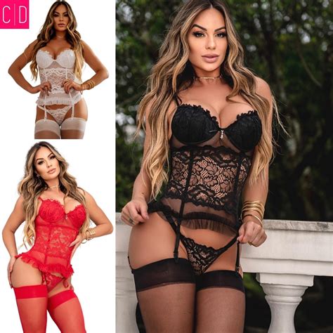 Espartilho Conjunto Lingerie Luxo Completo Calcinha Cinta Liga E Par De Meias Shopee Brasil