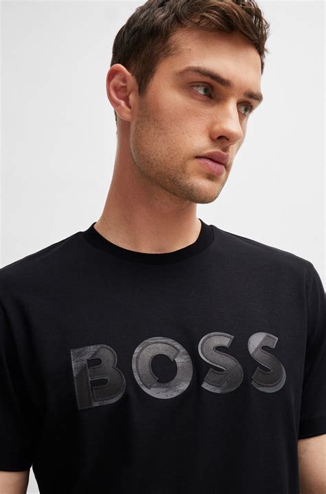 BOSS - Camiseta de manga corta en algodón elástico con logo de diseño