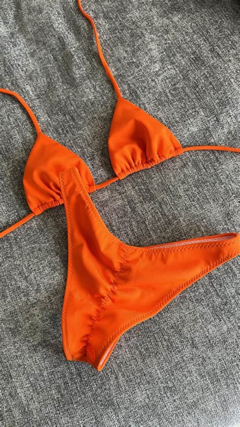 Orange Triangle Bikini Set For Women Etsy