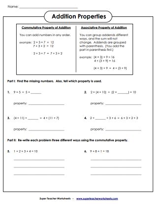 Addition Properties Worksheets Worksheets Library