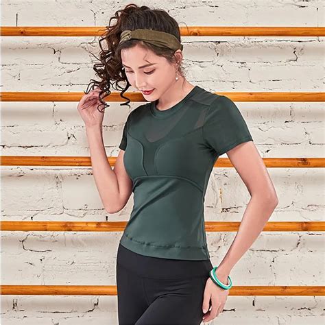 Women Sexy Mesh Yoga Short Sleeve Sport T Shirt Tight Quick Drying