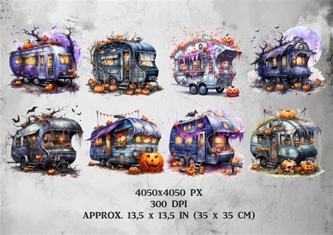 20 Halloween Campers Clipartwatercolor Spooky Caravan Png Digital Clip