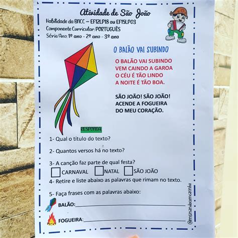 Texto São João - Atividade Junina com a canção do balão de São João