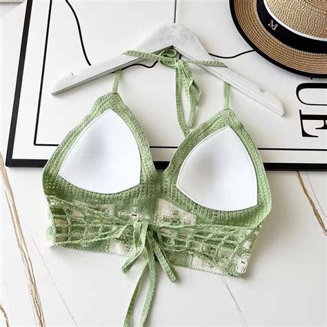 Colors New Crochet Top For Women Bikini Knitted Swimwear Top Beach Wear Outfit With Pad