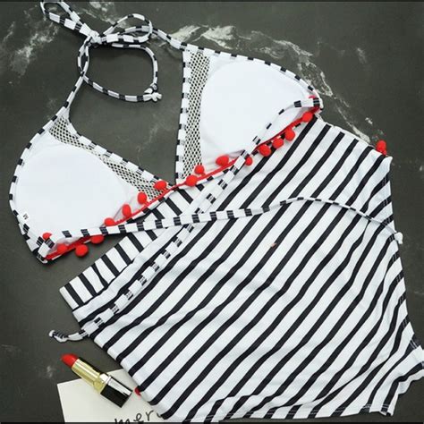 Swim Pom Pom Tassel Trim High Waisted Bikini Set Poshmark